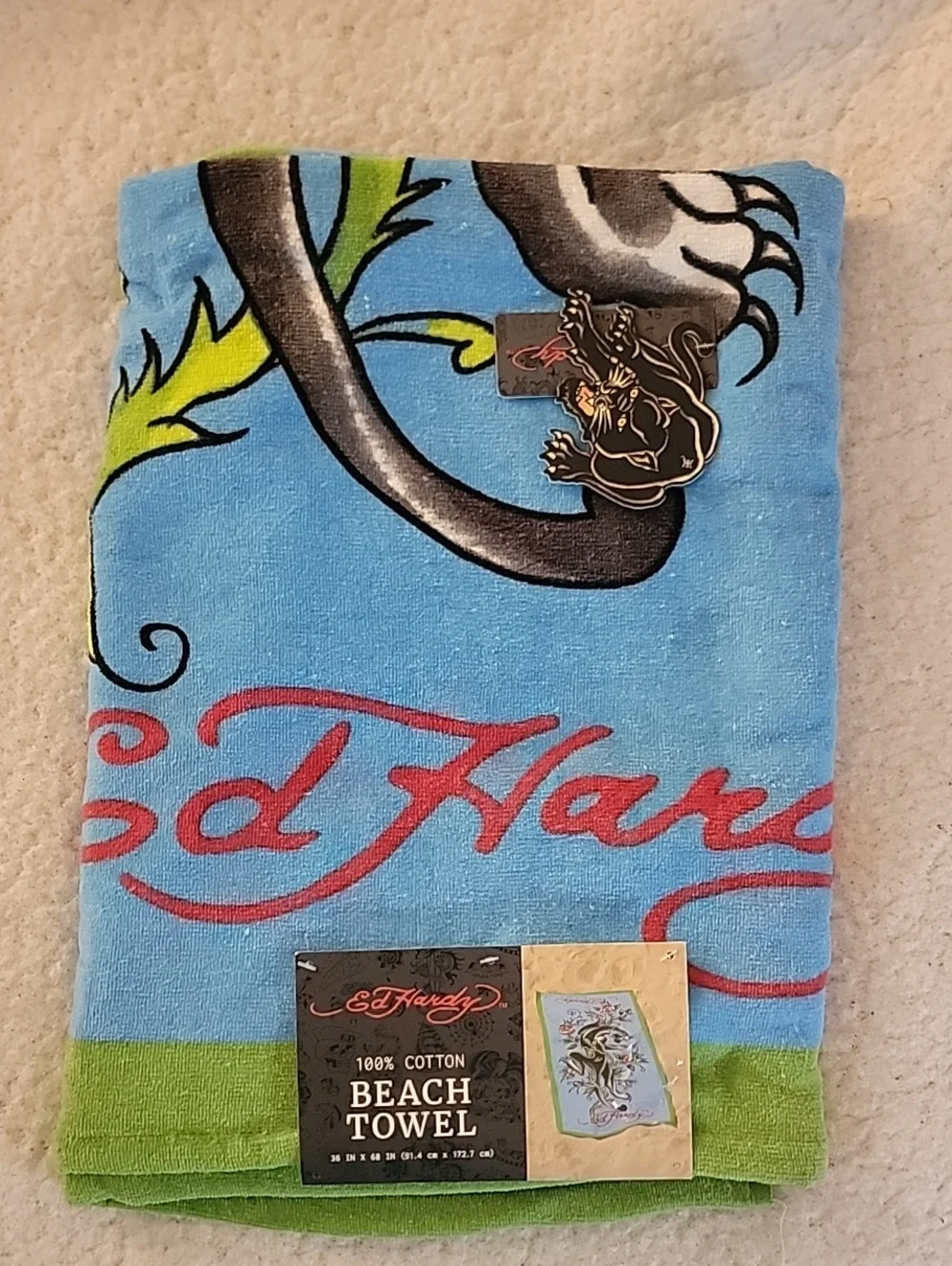 🆕️🐈‍⬛️ED HARDY Oversized Black Panther and Roses Beach Towel 36